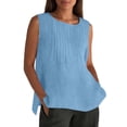 thumbnail image 1 of KHONTS Linen Plus Size Tank Tops for Women Crewneck Pleated Front Sleeveless Summer Holiday Shirts Light Blue XL, 1 of 5