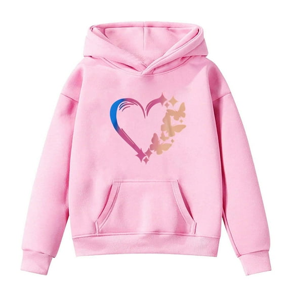 KHONTS Long Sleeve Heart Printed Hooded Sweatshirt for Girls Casual Warm Lined Pullover Hoodie for Kids,Sizes 3-14 Years