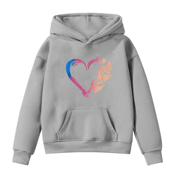 KHONTS Long Sleeve Heart Printed Hooded Sweatshirt for Girls Casual Warm Lined Pullover Hoodie for Kids,Sizes 3-14 Years
