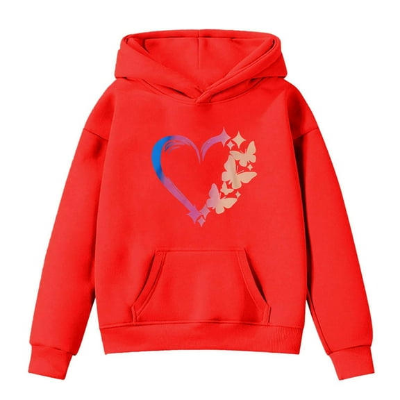KHONTS Long Sleeve Heart Printed Hooded Sweatshirt for Girls Casual Warm Lined Pullover Hoodie for Kids,Sizes 3-14 Years