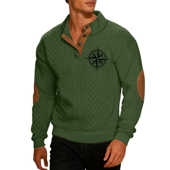 KHONTS Long Sleeve Shirts for Men Jacquard Highland Cow Button up Sweatshirts Lightweight Loose Pullover Golf Shirt 02-Army Green XXL