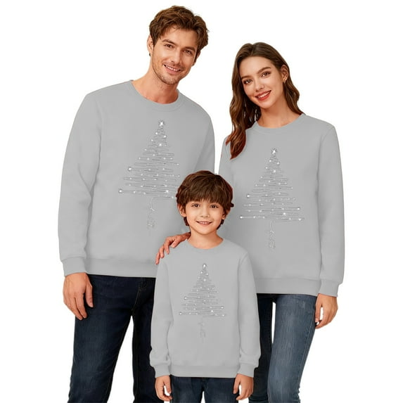KHONTS Matching Family Christmas Sweatshirts Xmas Ugly Funny Jumper Long Sleeve Holiday Pullover Tops Kids Grey