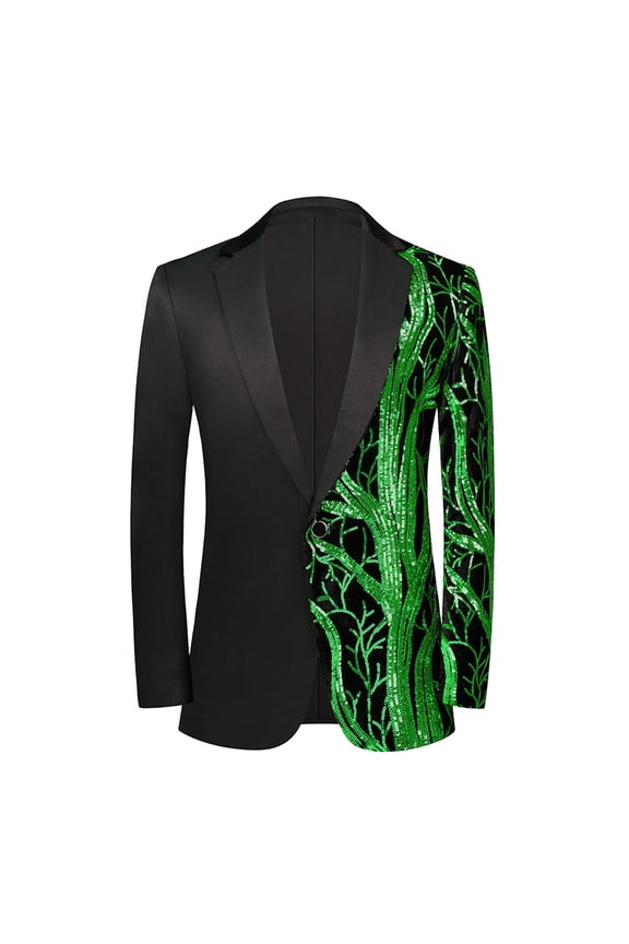 Men Black Sequin Shiny Prom Suit Jacket One Button Slim Fit Sport Coats and Blazers Tuxedo for Wedding Banquet Green XS