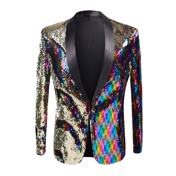 KHONTS Men Stylish Two Color Conversion Shiny Sequins Blazer Suit Jacket Multicolour XS