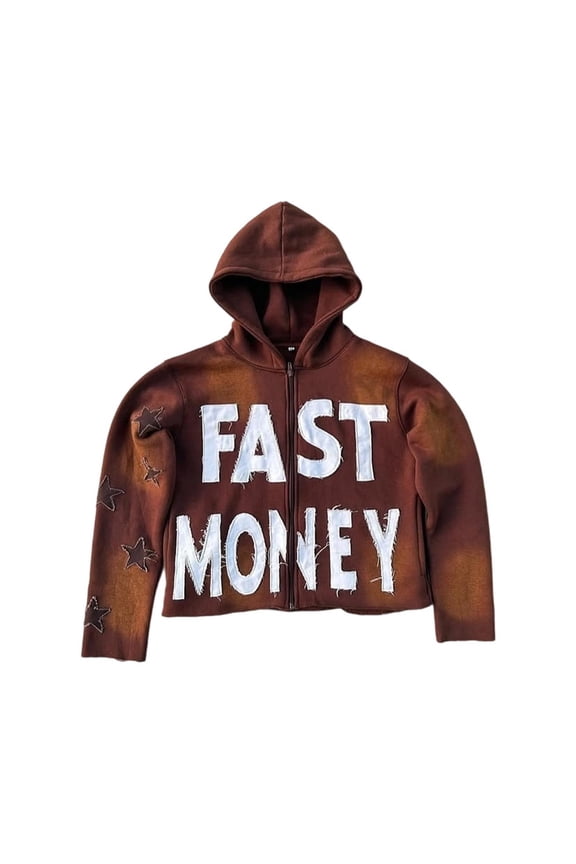 Men and Women Letter Pattern Zipper Hoodies Street Fashion Sweatshirt Neutral Hop Casual Graffiti Printed Jackets Brown XL