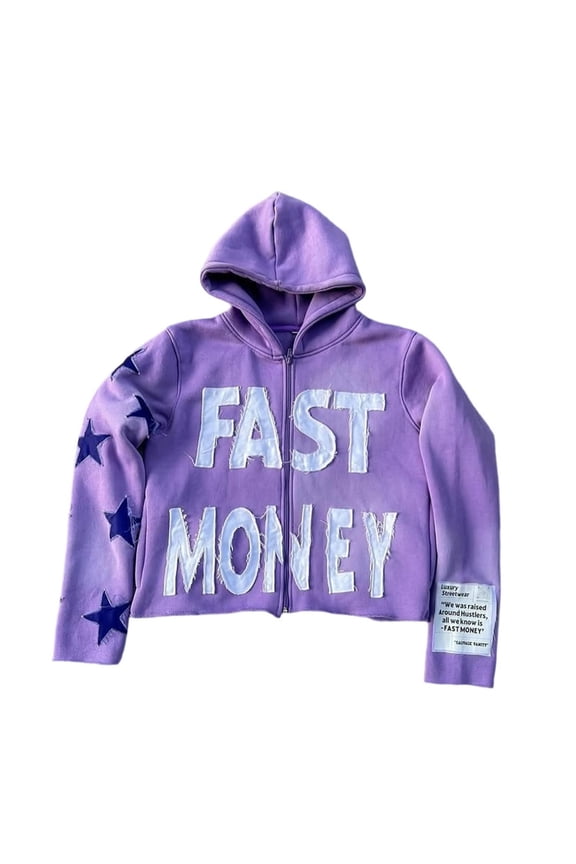 Men and Women Letter Pattern Zipper Hoodies Street Fashion Sweatshirt Neutral Hop Casual Graffiti Printed Jackets Purple S