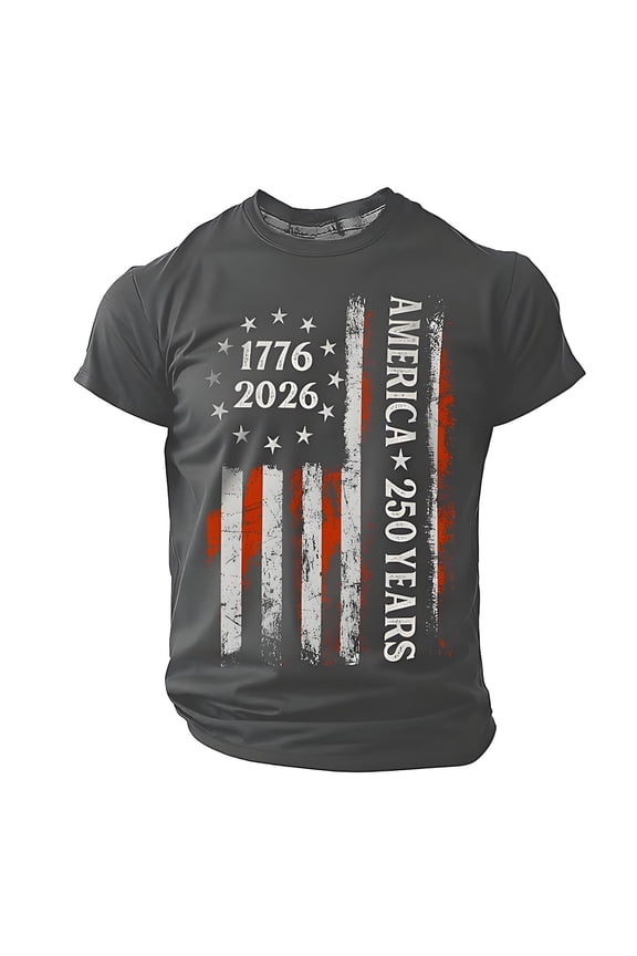 Men's 1776-2026 USA Flag Anniversary 250th Birthday T-Shirt Classic Fit Retro Short Sleeve T-Shirt Grey XXXL