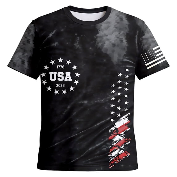 KHONTS Men's 250 Anniversary USA Shirt Crewneck Pullover Tops Shirts Short Sleeve T Shirt America Crew Neck Tees 04-Black L