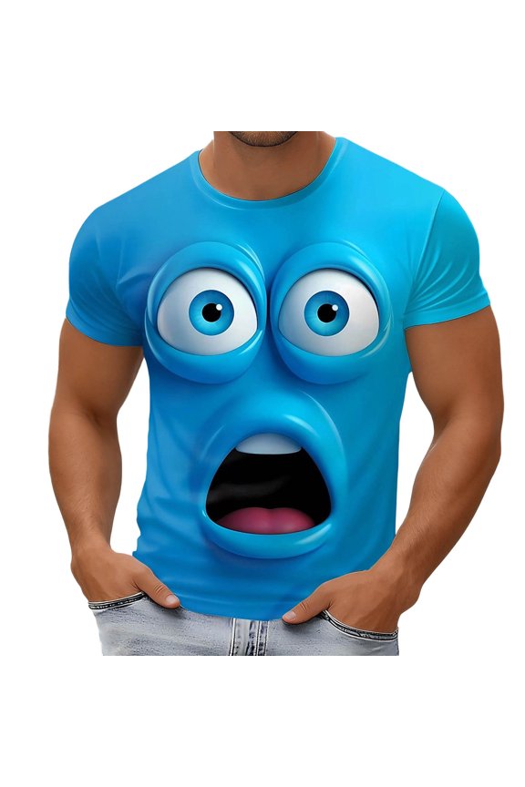 Men's 3D Face Printed T Shirts Plus Size Short Sleeve Funny Graphic Printed Tees Comfort Classic Tops 01-Blue M