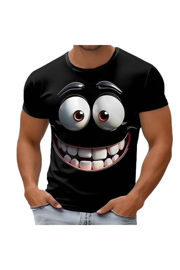 Men's 3D Face Printed T Shirts Plus Size Short Sleeve Funny Graphic Printed Tees Comfort Classic Tops 02-Black M