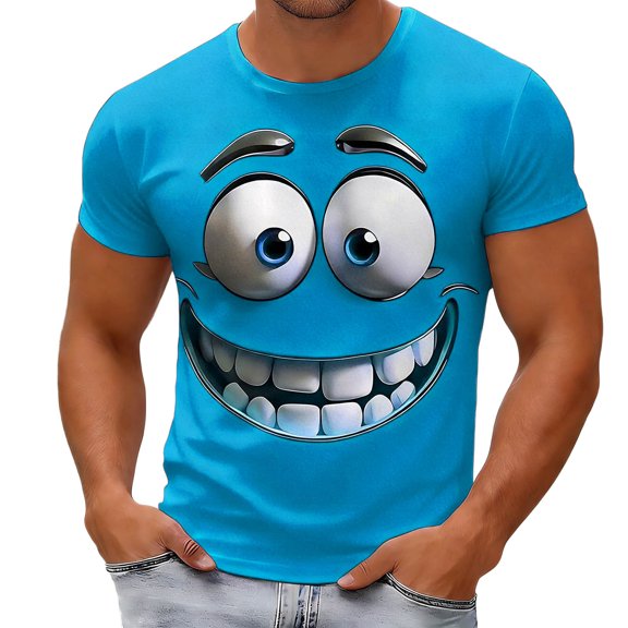 KHONTS Men's 3D Face Printed T Shirts Plus Size Short Sleeve Funny Graphic Printed Tees Comfort Classic Tops 02-Blue M