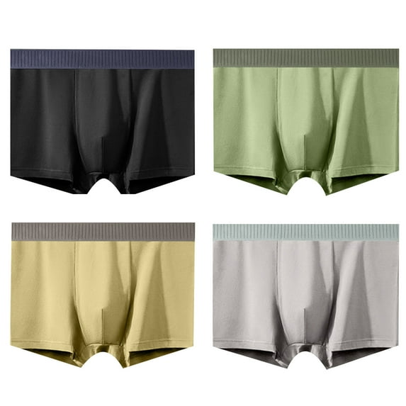 KHONTS,Men's 4pc Breathable Cotton Trunks Underwear Sexy Low Rise Boxer Briefs Tagless Underpants Black XXXL