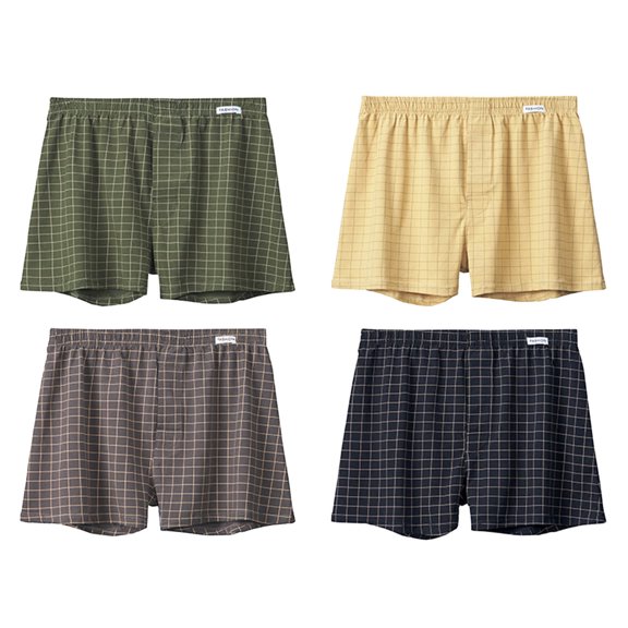 KHONTS,Men's 4pc Tagless Boxer Woven Underwear Cotton Boxer Shorts Sleep Pajamas Khaki XL