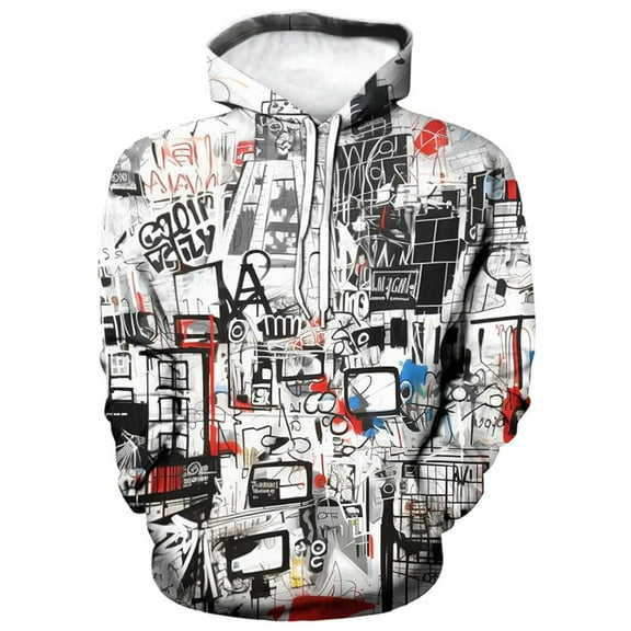 KHONTS Men's Artist Street Letter Graffiti Markers Hoodies 3D Printing Graffiti Graphic Hooded Sweatshirts Oversized Fall Winter Pullover Tops Grey XL