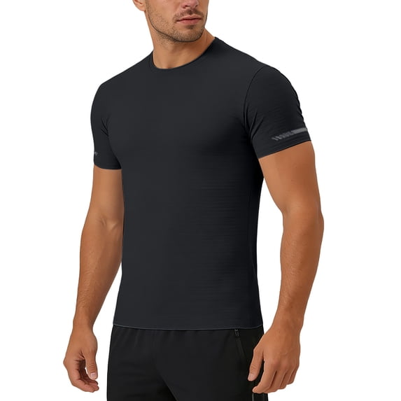 KHONTS Men's Athletic Workout Tees Lightweight Crewneck T-Shirts Running Gym Casual Work Shirts Black L