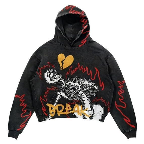 KHONTS Men's Baggy Graphic Printed Hoodies Lined Trendy Hop Hoodies Streetwear Sports Outdoor Pop Hooded Sweatshirts with Pocket Z-Black XL