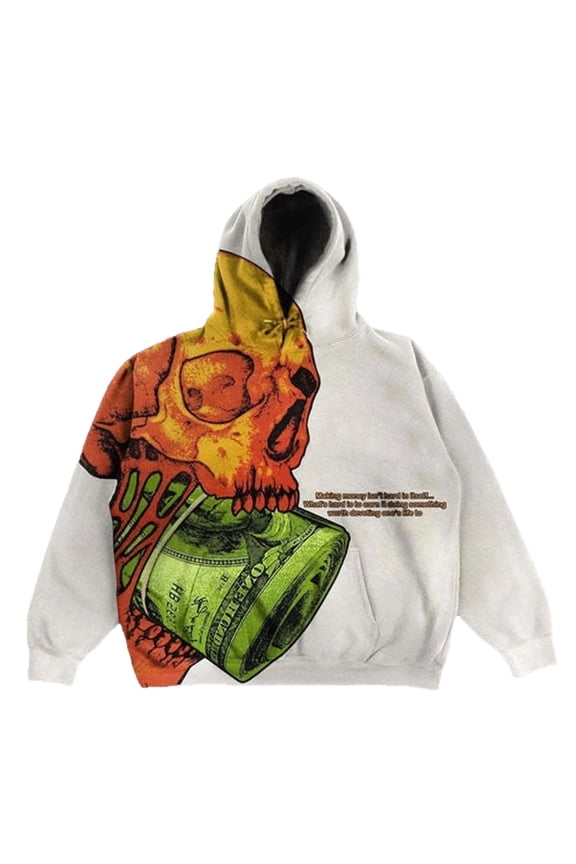 Men's Baggy Graphic Printed Hoodies Lined Trendy Hop Hoodies Streetwear Sports Outdoor Pop Hooded Sweatshirts with Pocket Z-Light Gray S