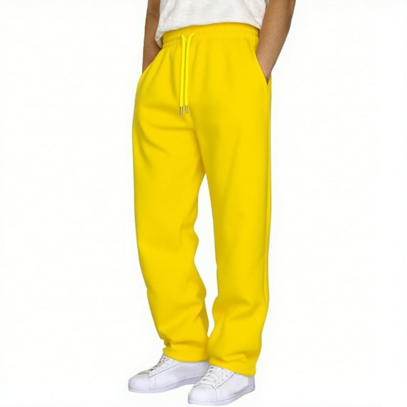 KHONTS Men's Baggy Sweatpants Straight Leg Casual Sweat Pants Drawstring Athletic Workout Gym Jogger with Pockets Yellow M