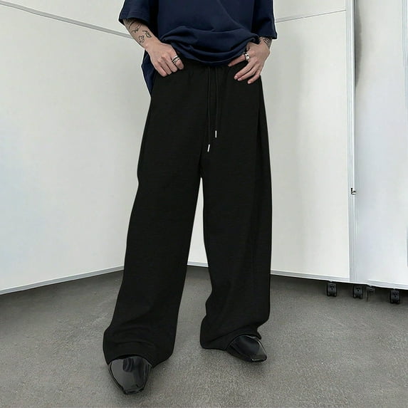 KHONTS Men's Baggy Sweatpants Wide Leg Y2k Drawstring High Waisted Loose Long Pants with Pockets Black M