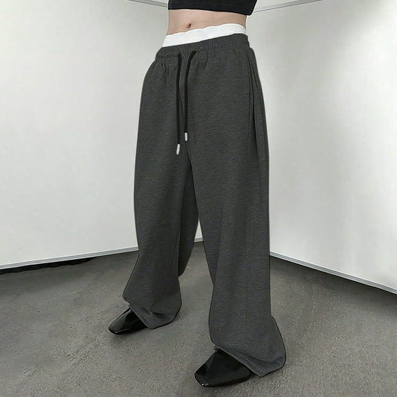 KHONTS Men's Baggy Sweatpants Wide Leg Y2k Drawstring High Waisted Loose Long Pants with Pockets GY2 S