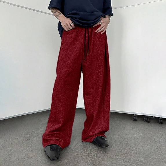 KHONTS Men's Baggy Y2k Sweatpants Wide Leg Drawstring High Waisted Loose Long Pants with Pockets Black L