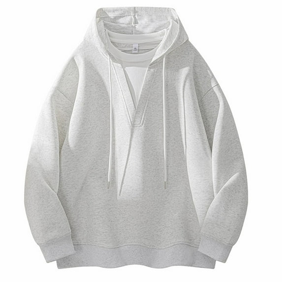 KHONTS Men's Big and Tall V-Neck Hoodies Casual Fall Stylish Streetwear Basic Classic Solid Color Hooded Sweatshirt Grey XXL