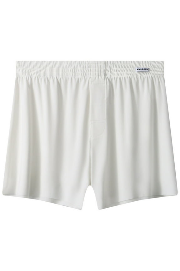 ,Men's Breathable Ice Silk Pajama Bottom Sleep Boxer Shorts with Button Fly White XXL