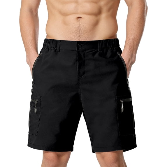 KHONTS Men's Cargo Shorts Lightweight Work Shorts Elastic Waist Casual Pants for Golf Hiking Casual with Zipper Pockets Black XXL