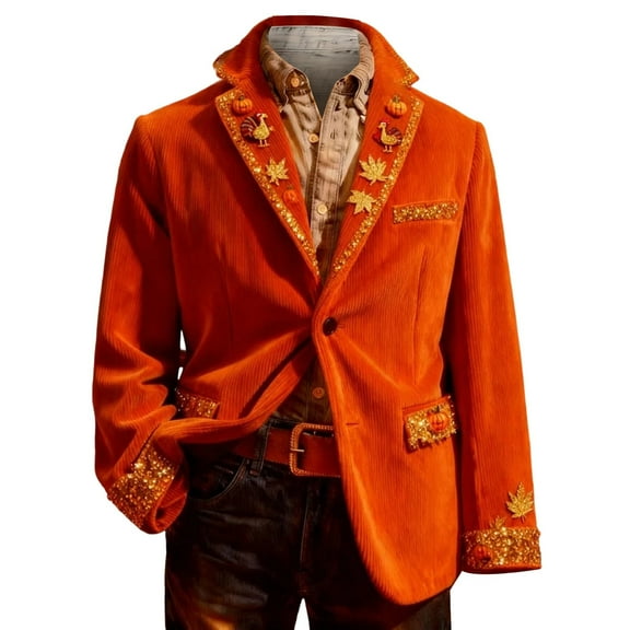 KHONTS Men's Casual Blazer One Button Lightweight Sports Coat with Pockets Slim Fit Lapel Jacket Business Suit 07-Orange XL