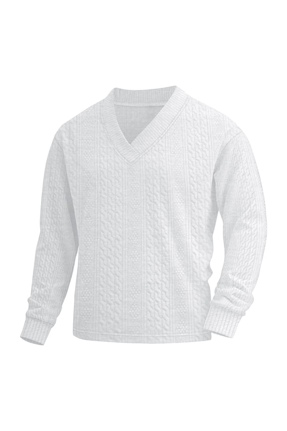 Men's Casual Sweatshirts Textured Pullover V Neck Sweater Pullover Tops Long Sleeve Lightweight T Shirts White XXL