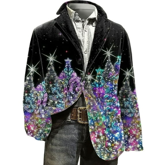 KHONTS Men's Christmas Blazer Vintage Holiday Corduroy Suit Jacket Slim Fit Fashion Casual Sport Coat Trendy Winter Colthes 13-Black L