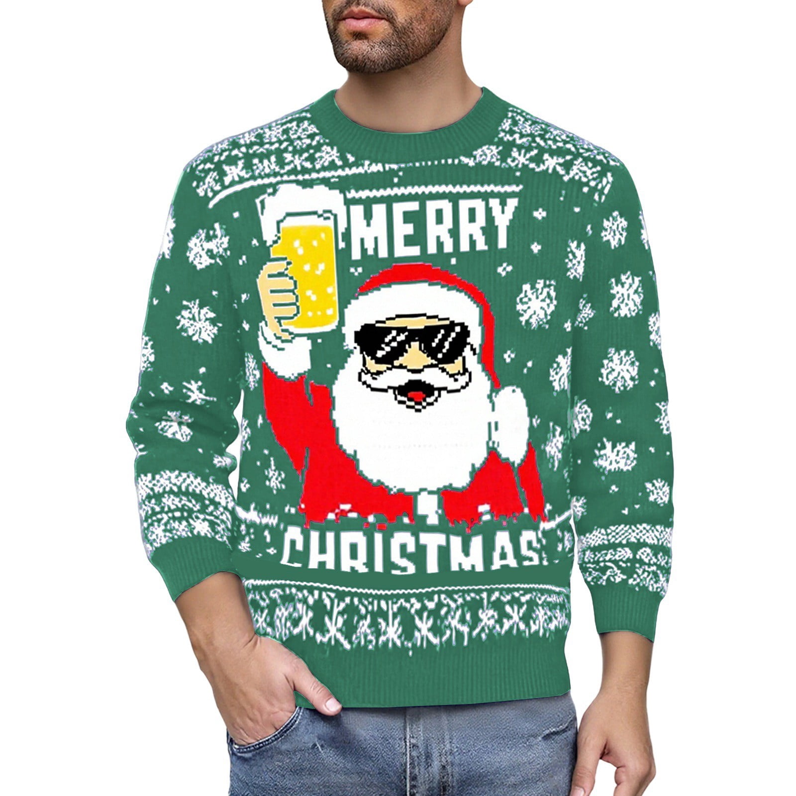 KHONTS Men's Christmas Sweater Funny Snowflake Santa Hilarious Xmas — free download