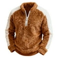 thumbnail image 1 of KHONTS Men's Christmas Sweatshirts Quarter Zip Fluffy Fuzzy Color Block Oversize Long Sleeve Santa Xmas Sweater Brown XL, 1 of 3