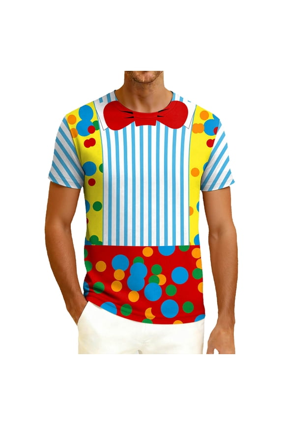 Men's Clown T-Shirts Graphic Short Sleeve Carnival Circus Tops Crew Neck Holiday Funny Tees Blue XXL