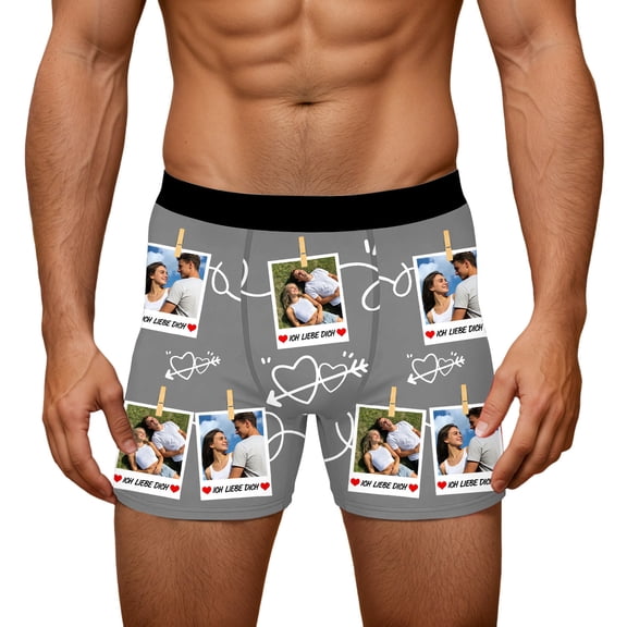 KHONTS Men's DIY Personalized Boxers Husband Boyfriend Funny Boxers for Men Valentine's Day Birthday for Him Grey XL