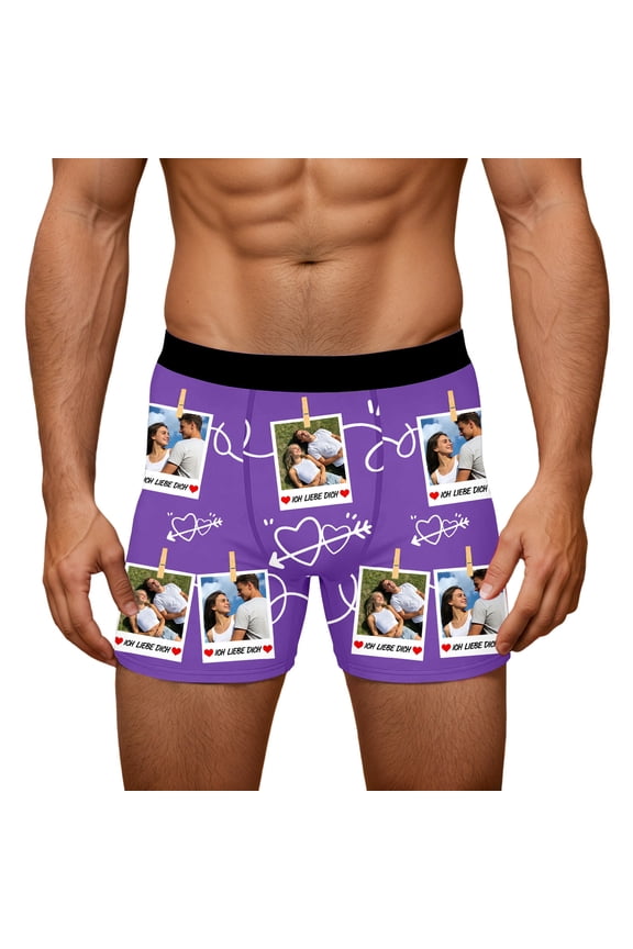 Men's DIY Personalized Boxers Husband Boyfriend Funny Boxers for Men Valentine's Day Birthday for Him Purple XL