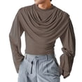 thumbnail image 1 of KHONTS Men's Draped Cowl Neck Tops Long Flare Sleeves Tees Solid Slim Fit T Shirts Brown XL, 1 of 9
