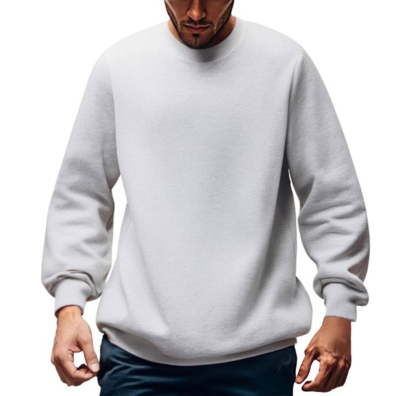 KHONTS,Men's Fleece Lined Sweatshirts Crew Neck Cotton Pullovers Fall Casual Long Sleeve Warm Tops Grey XL