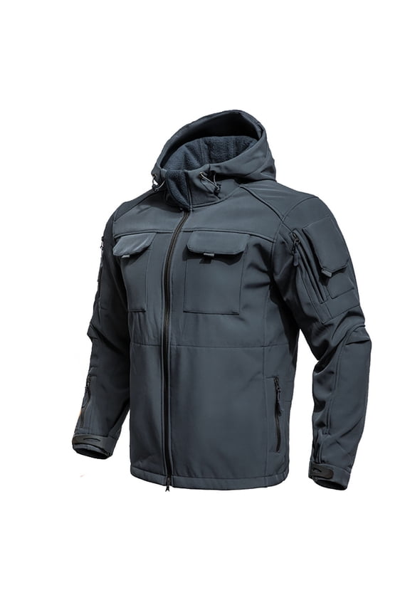 ,Men's Lined Warm Full Zip Hooded Rain Jackets Oversized Casual Rainproof Windproof Heavyweight Jackets Winter Softshell Raincoats with Pockets Grey S