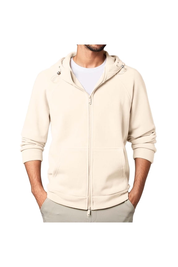 Men's French Terry Hoodies Full -Zip Drawstring Jackets Casual Lightweight Soft Hooded Sweatshirts with Pockets Beige XXL