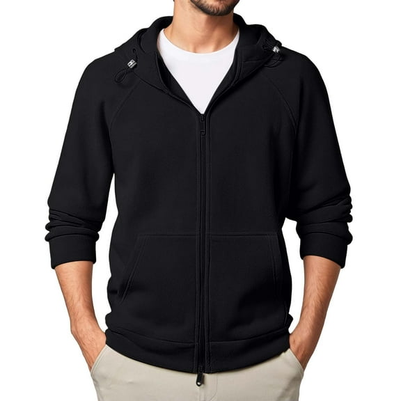 KHONTS Men's French Terry Hoodies Full -Zip Drawstring Jackets Casual Lightweight Soft Hooded Sweatshirts with Pockets Black XL