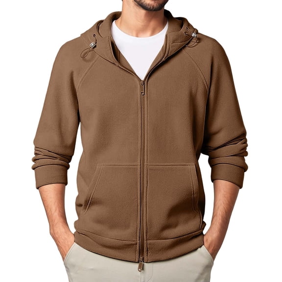 KHONTS Men's French Terry Hoodies Full -Zip Drawstring Jackets Casual Lightweight Soft Hooded Sweatshirts with Pockets Coffee M