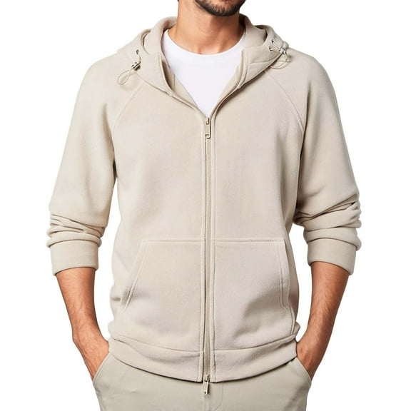 KHONTS Men's French Terry Hoodies Full -Zip Drawstring Jackets Casual Lightweight Soft Hooded Sweatshirts with Pockets Khaki XXXXL