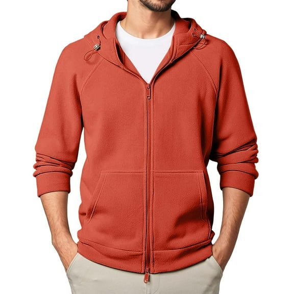 KHONTS Men's French Terry Hoodies Full -Zip Drawstring Jackets Casual Lightweight Soft Hooded Sweatshirts with Pockets Orange XXXXL