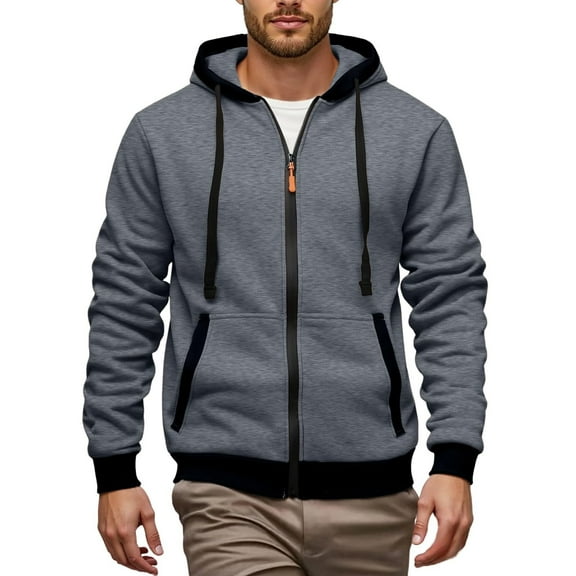 KHONTS,Men's Full Zip Drawstring Oversized Hoodies Fall Lined Hooded Sweatshirts Casual Loose Fit Fashion Pullovers with Pockets Grey L