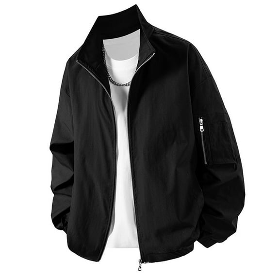 KHONTS,Men's Full Zip Loose Fit Bomber Jackets Oversized Lightweight Flight Jakcets Casual Fashion Long Sleeved Tops Black XXXXL