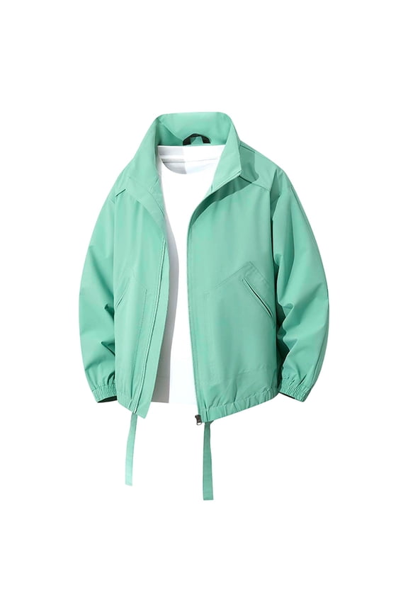 ,Men's Full Zip Loose Fit Rain Jackets Oversized Lightweight Long Sleeve Windbreaker Fall Outdoor Hiking Jacket with Pockets Mint Green XXL