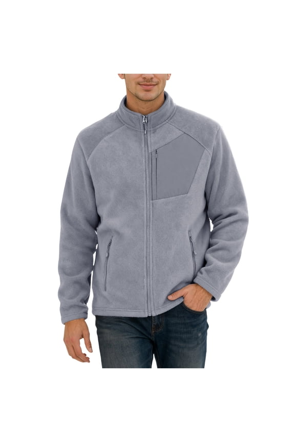 Men's Full Zip Soft Polar Jackets Outdoor Recreation Coat with Pockets Long-Sleeve Comfortable Outerwear Grey XXXL
