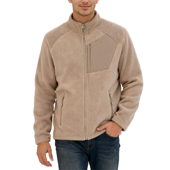 KHONTS Men's Full Zip Soft Polar Fleece Jackets Outdoor Recreation Coat with Pockets Long-Sleeve Comfortable Outerwear Khaki L