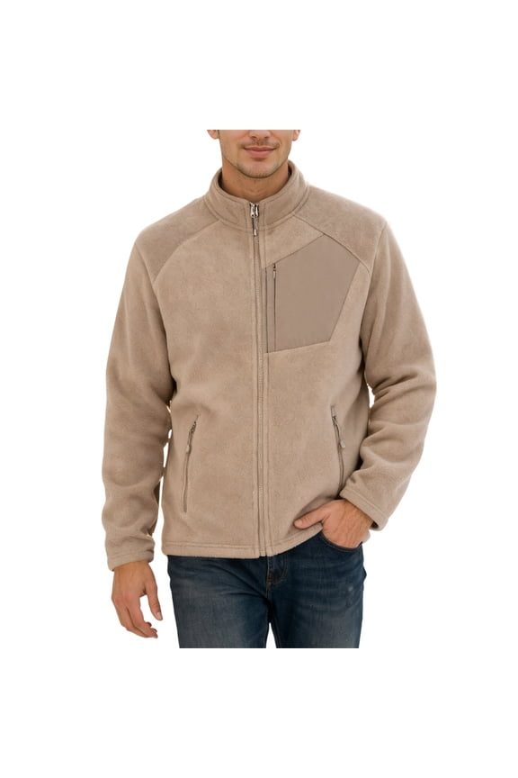 Men's Full Zip Soft Polar Fleece Jackets Outdoor Recreation Coat with Pockets Long-Sleeve Comfortable Outerwear Khaki L